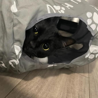 Cat Tunnel Bed, Cat Tunnels for Indoor Cats, Cat Donut Tunnel with Mat, Straight Tunnel, 4 Hanging Balls and Blackout Tent, Collapsible Peekaboo Cat Cave - PAWPICO