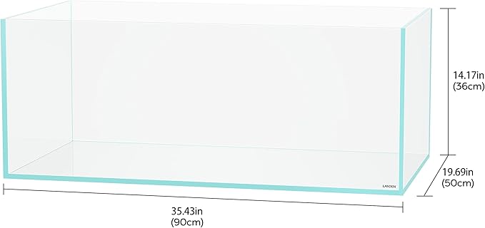 LANEDN 90S 39 Gallon Shallow Tank Rimless Low Iron Tank 35.4" L × 19.7" W × 14.2" H (90cm x 50cm x 36cm); 10mm Thickness Aquascape Fish Tank, Black Leveling Mat Included Landen