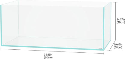 LANEDN 90S 39 Gallon Shallow Tank Rimless Low Iron Tank 35.4" L × 19.7" W × 14.2" H (90cm x 50cm x 36cm); 10mm Thickness Aquascape Fish Tank, Black Leveling Mat Included Landen