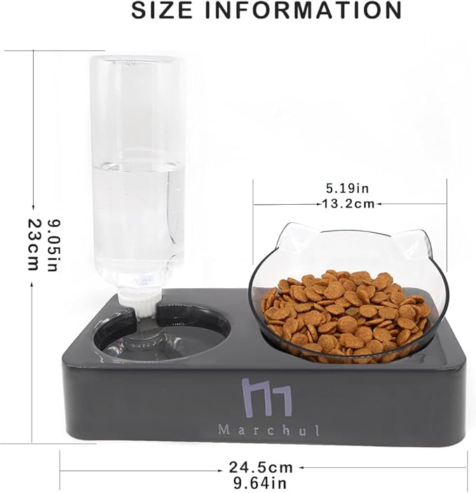 Marchul Tilted Cat Bowl Set for Food and Water, Food Feeding Raised Dishes for Puppies,Black - PAWPICO