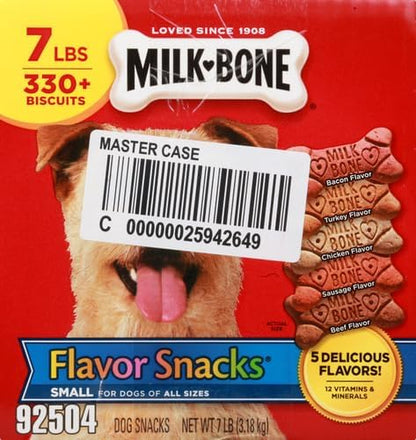 Milk-Bone Flavor Snacks Dog Treats, Small Biscuits, 7 Pound Crunchy Texture Helps Reduce Tartar (Pack of 2) - PAWPICO