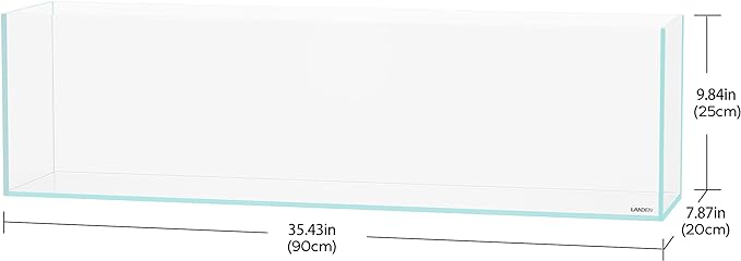 LANDEN 90L 10.8 Gal Rimless Low Iron Aquarium Long Fish Tank, Bookshelf Aquarium, W35.4×D7.87×H9.84 in(90x20x25cm) 6mm Thickness with Black Nano Foam Leveling mat Included Landen