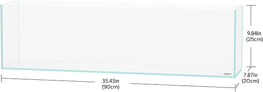 LANDEN 90L 10.8 Gal Rimless Low Iron Aquarium Long Fish Tank, Bookshelf Aquarium, W35.4×D7.87×H9.84 in(90x20x25cm) 6mm Thickness with Black Nano Foam Leveling mat Included Landen