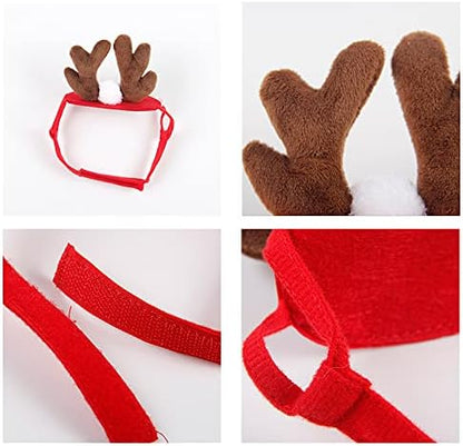 PETLESO Cat Christmas Costume, Cat Reindeer Antlers with Christmas Scarf Small Dog Santa Costume Pet Xmas Outfits for Cat Kitten, Puppy - PAWPICO