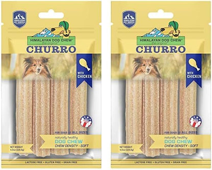 Himalayan Dog Chew Churro Yak Cheese Dog Chews, 100% Natural, Long Lasting, Gluten Free, Healthy & Safe Dog Treats, Lactose & Grain Free, Protein Rich, for All Breeds, Soft, Real Chicken Flavor, 4 oz - PAWPICO