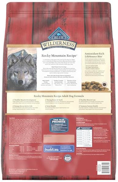 Blue Buffalo Wilderness High-Protein Rocky Mountain Recipe Dry Food for Adult Dogs, Red Meat & Grains, 13-lb. Bag - PAWPICO