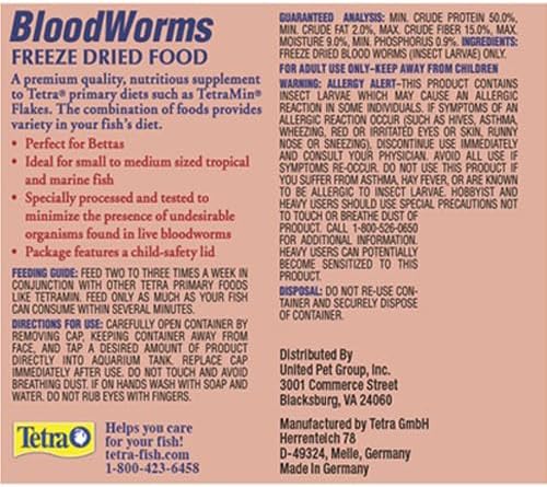 Tetra BloodWorms 0.25 Oz, Freeze-Dried Food for Freshwater and Saltwater Fish, Seafood(Pack of 2) Tetra