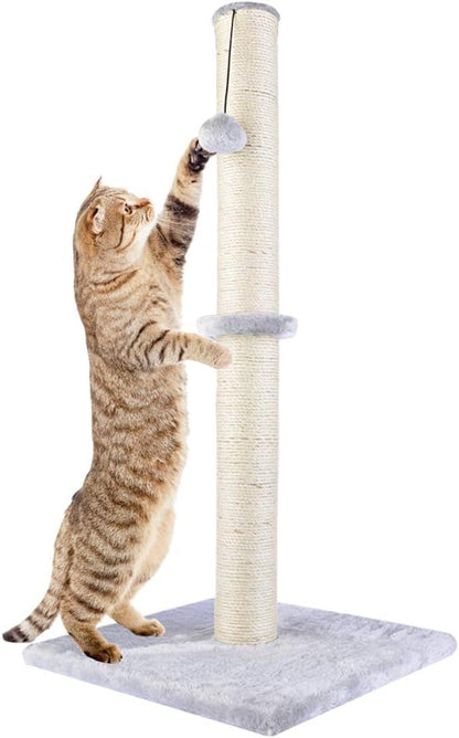 Dimaka 29" Height Tall Cat Scratching Post, Claw Scratcher with Sisal Rope and Covered with Soft Smooth Plush, Vertical Scratch [Full Strectch] for Standard Size Cats (Grey, 29 inches) - PAWPICO