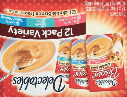 Delectables Bisque Lickable Wet Cat Treats - Chicken, Tuna & Shrimp, 12 count Hartz