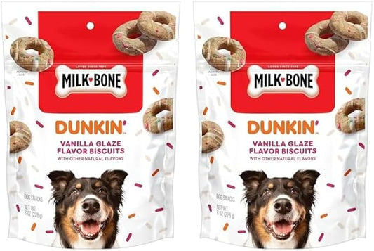 Milk-Bone Limited Edition Dunkin' Vanilla Glaze Flavor Biscuit Dog Treats, 8 Ounce (Pack of 2) - PAWPICO