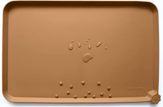 Hoki Found Silicone Pet Food Mats Tray - High-Lips Pet Dog Cat Bowl Mats - Dog Pet Cat Feeding Mat - Waterproof Dog Cat Food Mats -Pet Water Mats for Floors - Butterscotch - PAWPICO
