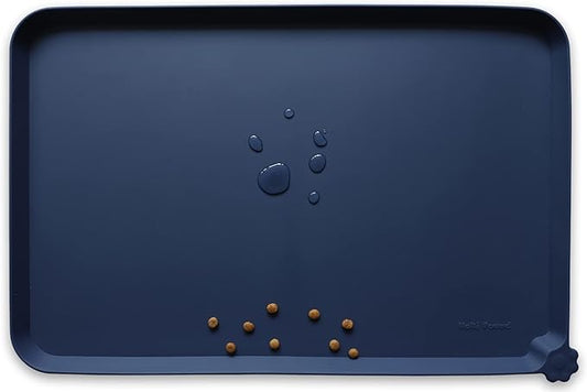 Hoki Found Large Silicone Pet Food Mats Tray - Non Slip Pet Dog Cat Bowl Mats Placemat - Dog Pet Cat Feeding Mat - Waterproof Dog Cat Food Mats -Pet Water Mats for Floors - French Navy,24'' x 16''. - PAWPICO
