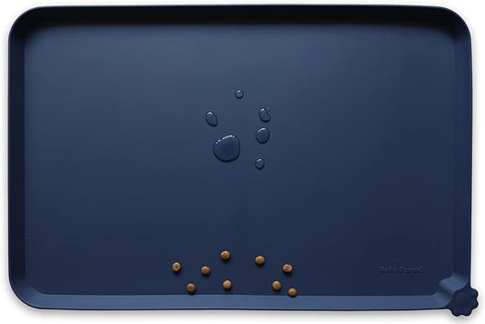 Hoki Found L Silicone Pet Food Mats Tray - Non Slip Pet Dog Cat Bowl Mats Placemat - Dog Pet Cat Feeding Mat - Waterproof Dog Cat Food Mats -Pet Water Mats for Carpet -French Navy - PAWPICO