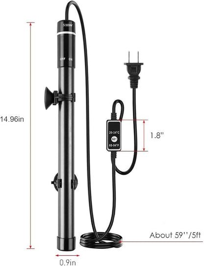 MQ Titanium Alloy 500W Aquarium Heater for Salt and Fresh Water, Digital LED Display Submersible Heater with External Thermostat Controller, for Fish Tank 70-80 Gallon MQ