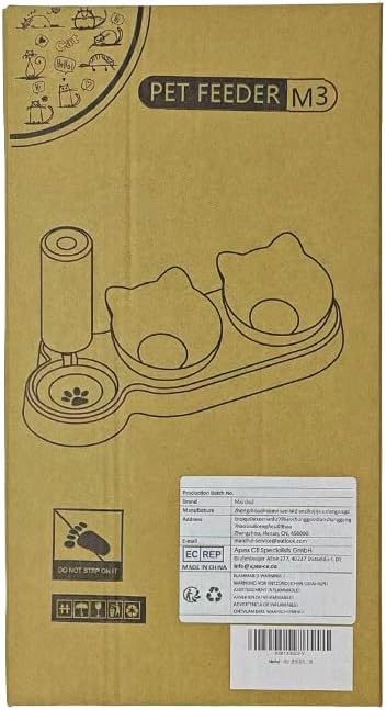 Marchul Raised Three Cat Dishes for Food and Water, Pet Feeding Bowls with Automatic Water Bottle - PAWPICO