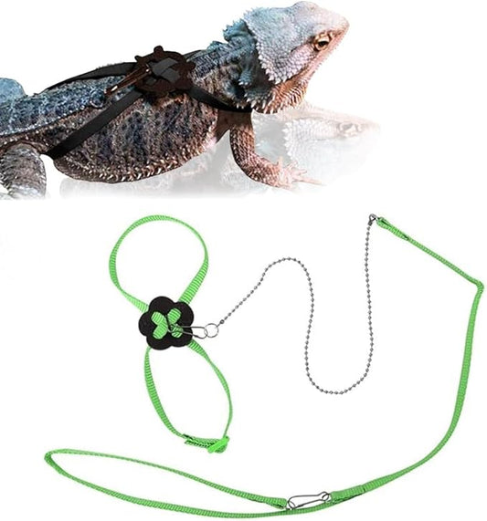 Adjustable 4.72inch Reptile Lizard Harness Leash,Turtle Lizard Pet Traction Belt Bearded Dragon Accessories Soft Small Pet Animal Harness Rope Outdoor Used (Green) HOKABLE