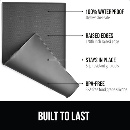 Gorilla Grip 100% Waterproof Raised Edge BPA Free Silicone Pet Feeding Mat, Dog Cat Food Mats Contain Spills Protects Floors, Placemats for Cats and Dogs Water Bowl, Pets Accessories 32x24 Charcoal - PAWPICO