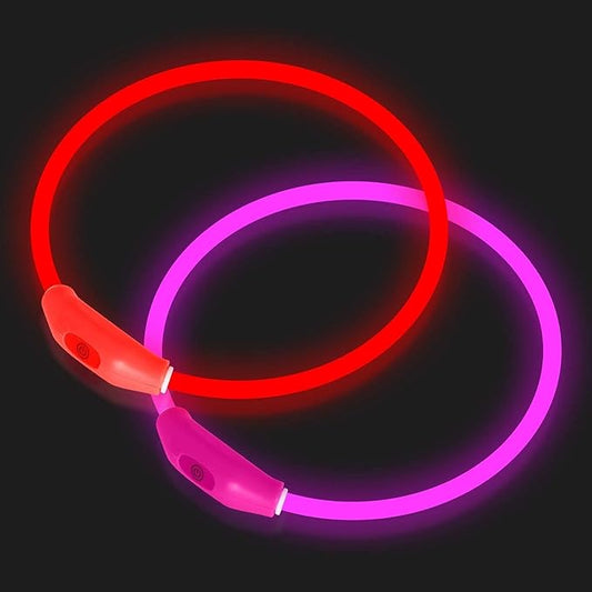 2-Pack LED Dog Collar, Light Up Dog Collars,Rechargeable Dog Lights for Night Walking，Universal, Reusable Safety Necklace for Small Medium Large Dogs RED&Pink NOVKIN