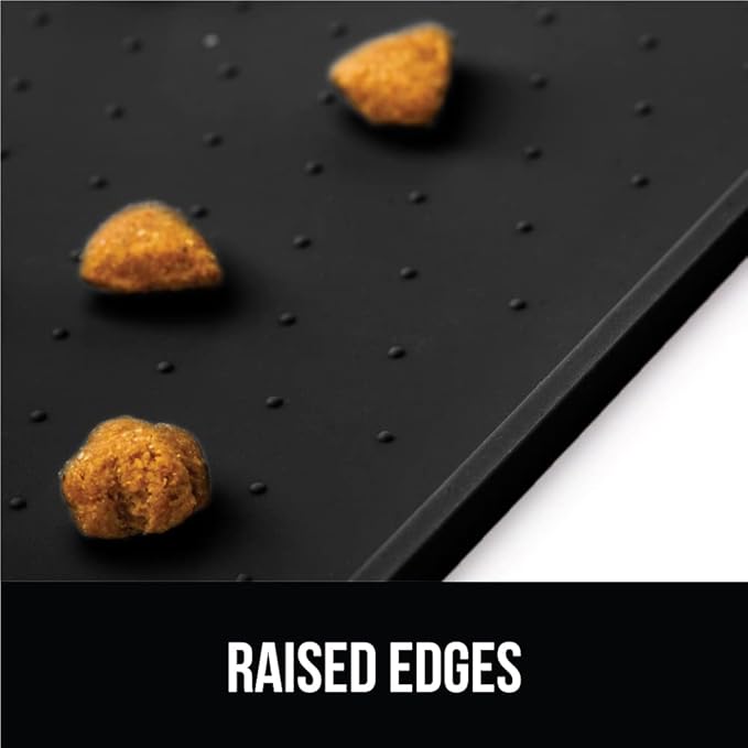 Gorilla Grip 100% Waterproof Raised Edge BPA Free Silicone Pet Feeding Mat, Dog Cat Food Mats Contain Spills Protects Floors, Placemats for Cats and Dogs Water Bowl, Pets Accessories 28x18 Black - PAWPICO