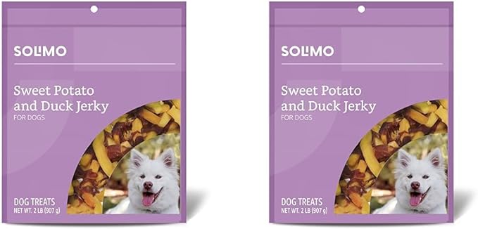 Amazon Brand - Solimo Sweet Potato & Duck Jerky Dog Treats, 2 pounds (Pack of 2) - PAWPICO