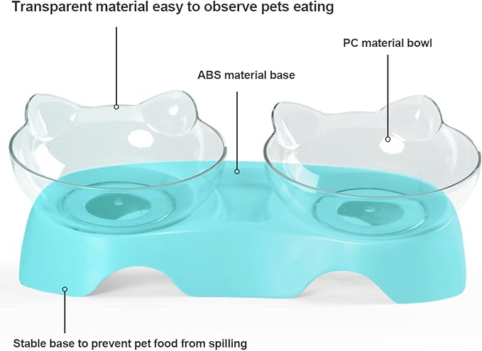 MILIFUN Cat Bowls, Cat Food Bowls Elevated Tilted, Anti Vomiting Kitty Bowls for Puppy and Bunny, Orthopedic Cat Bowls for Indoor Cats.(Blue) - PAWPICO