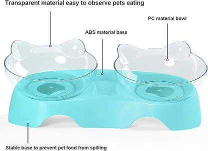 MILIFUN Cat Bowls, Cat Food Bowls Elevated Tilted, Anti Vomiting Kitty Bowls for Puppy and Bunny, Orthopedic Cat Bowls for Indoor Cats.(Blue) - PAWPICO