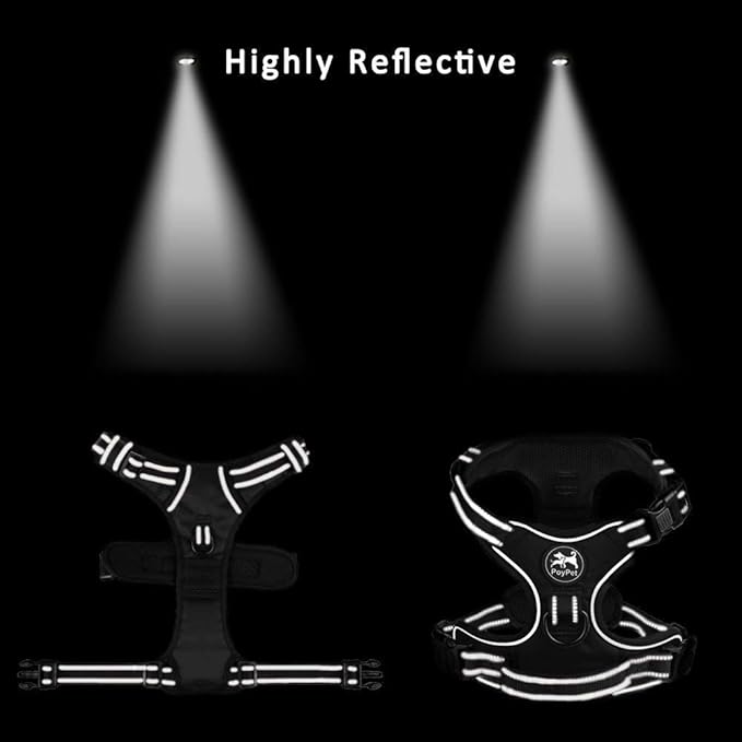 PoyPet Dog Harness No Pull, Reflective Adjustable No Choke Pet Vest with Front & Back Clips, Soft Padded and Control Training Handle for Large Dogs(Grey,XL) PoyPet