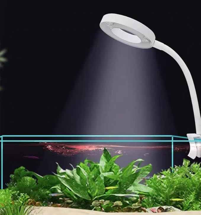 Small Aquarium Light Clip on Fish Tank Light LED USB Full Spectrum Light with Dimmer Multi-Color White+Blue+Red for 1-5 Gal Betta Tank (Adapter NoT Included, No Timer) PUEUTU