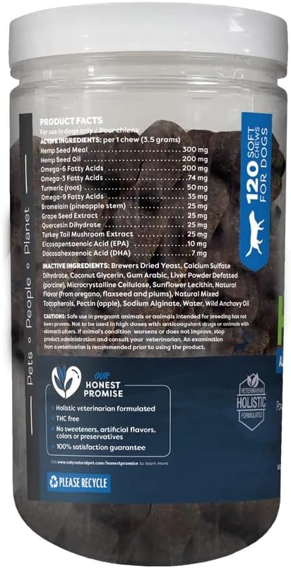 Only Natural Pet Allergy, Skin & Coat Hemp Soft Chews - Allergy Immune Bites for Dogs, Omega 3 Supplement, Hemp Oil - Calming Treats for Itchy Skin Relief, Hot Spot - (120 Count) OnlyNaturalPet