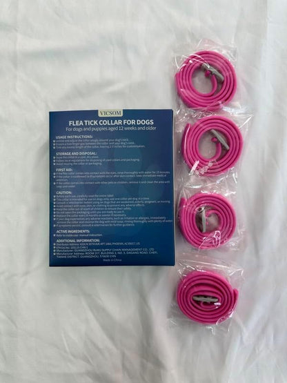 VICSOM 4 Pack Flea Collar for Dogs, Flea and Tick Collar for Dogs, 32 Months Flea and Tick Prevention for Dogs, Dog Flea and Tick Treatment, Water-Resistant & Adjustable Dog Flea Collar - Pink VICSOM