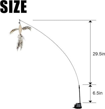 Cat Feather Toys with 1 Suction Cup,2 Cat Wands,8Pcs Birds and Insects Simulation Feather Refills with Bells, Interactive Toys for Indoor Cats and Kitten. - PAWPICO
