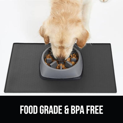 Gorilla Grip 100% Waterproof Raised Edge BPA Free Silicone Pet Feeding Mat, Dog Cat Food Mats Contain Spills Protects Floors, Placemats for Cats and Dogs Water Bowl, Pets Accessories 32x24 Charcoal - PAWPICO