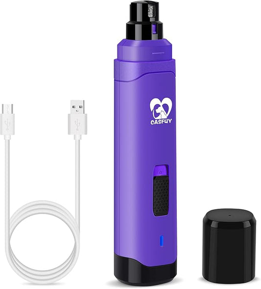 Casfuy Dog Nail Grinder Upgraded - Professional 2-Speed Electric Rechargeable Pet Nail Trimmer Painless Paws Grooming & Smoothing for Small Medium Large Dogs & Cats (Purple) - PAWPICO