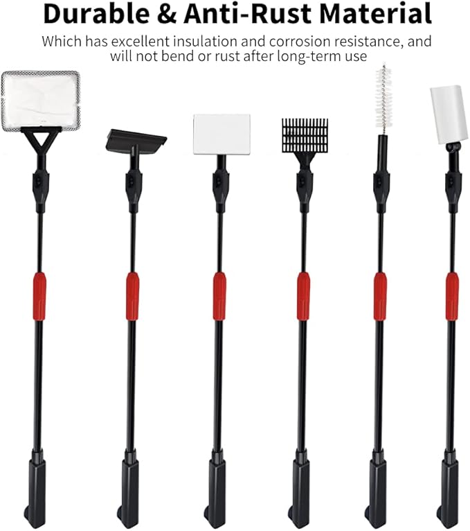 Fish Tank Cleaning Tools, 6 in 1 Aquarium Cleaning Tools, Fish Tank Cleaner with Adjustable Long Telescopic Handle,Multifunction Aquarium Cleaner for Saltwater Freshwater Fish Tank Cleaning Kit SVECKE