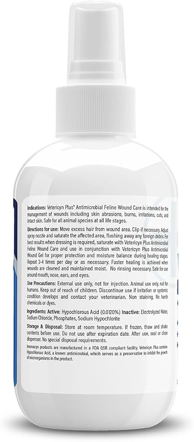 Vetericyn Plus Cat Wound Care Spray | Feline Healing Aid and Skin Repair for Wounds, Sores, and Abrasions, Provides Itch Relief for Cats Irritated Skin. 3 Ounces Vetericyn