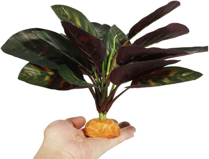 Reptile Terrarium Decor Plants, Bearded Dragon Tank Accessories fit Crested Gecko Leopard Lizard Chameleon Ball Python Snake Frog - Purple Fake Prayer Peacock Plants WOLEDOE