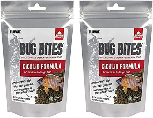 Fluval Bug Bites Cichlid Fish Food, Pellets for Medium to Large Sized Fish, 3.53 oz., A6581 (Pack of 2) Fluval