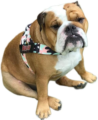 BULLHUG Harness – Made for Larger Chested Dogs Like English Bulldogs, French Bulldogs, Pugs & More. Stops Dogs from Pulling & Choking on Walks (Pink & Mint Camouflage, XL) BULLHUG