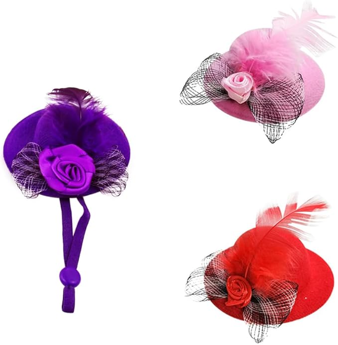 3Pcs Chicken Hats for Hen Small Helmets for Real Chicken Pet Chicken Top Hat with Adjustable Elastic Chin Strap Chicken Accessories Halloween Animal Costumes Hat for Bird, Purple Red Pink, LXLVOUEG LXLVOUEG