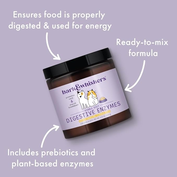 Bark & Whiskers Digestive Enzymes Kibble Diet, for Dogs & Cats, 4.23 oz. (120 g), 150 Scoops, Promotes Carb & Starch Breakdown, Veterinarian Formulated, Non-GMO, Dr. Mercola DrMercola