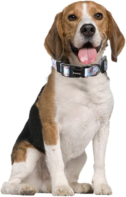 Ihoming Dog Collar and Leash Set for Daily Outdoor Walking Running Training, Floral Sky Design for Medium Boys Girls Dogs Cats Pets, M-Up to 45LBS Ihoming