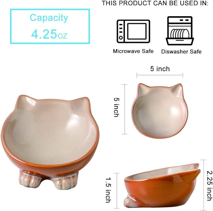 Nihow Ceramic Basic Cat Bowls: 5 Inch Cat Bowl for Food & Water - Food Grade Cat Dish for Small-Sized Cat - Microwave & Dishwasher Safe -Elegant Brown (4.25 OZ /1 PC) - PAWPICO