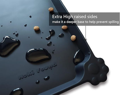 Hoki Found XX-Large Silicone Pet Food Mats Tray - Dog Pet Cat Feeding Mat -Non Slip Pet Dog Cat Bowl Mats Placemat - - Waterproof Dog Cat Food Mats -Pet Water Mats for Carpet -Black-1 - PAWPICO