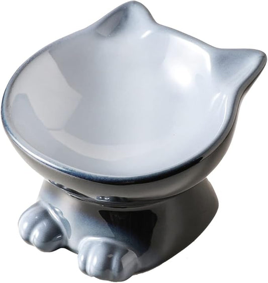 Nihow Elevated Cat/Dog Bowls: 5 Inch Ceramic Raised Cat Food & Water Bowl Set for Protecting Pet's Spine - Feeding & Watering Supplies for Pets - Elegant Gray (4.5 OZ /1 PC) - PAWPICO