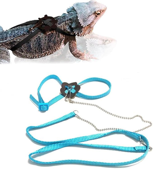 Adjustable 4.72inch Reptile Lizard Harness Leash,Turtle Lizard Pet Traction Belt Bearded Dragon Accessories Soft Small Pet Animal Harness Rope Outdoor Used(Blue) HOKABLE
