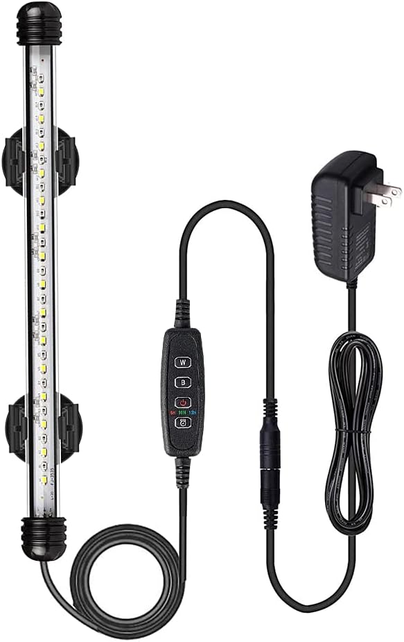 VARMHUS Submersible LED Aquarium Light,Fish Tank Light with Timer Auto On/Off Dimming Function,3 Light Modes Dimmable White-Blue,10 Brightness Levels Optional&3 Levels of timed Loop Function 11.5'' VARMHUS