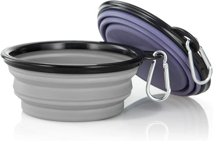 Dog Bowl Pet Collapsible Bowls, 2 Pack Collapsible Dog Water Bowls for Cats Dogs, Portable Pet Feeding Watering Dish for Walking Parking Traveling with 2 Carabiners (Small, Purple & Concrete Gray) - PAWPICO