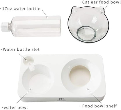 Marchul Tilted Cat Food Bowl with Feeding Mat for Food and Water, Food Feeding Dishes for Raised Cats and Puppies - PAWPICO