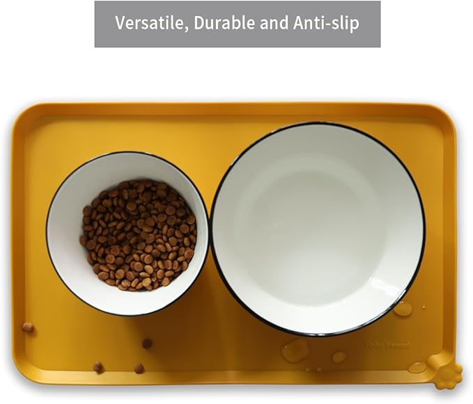 Hoki Found Silicone Pet Food Mats Tray - Non Slip Pet Dog Cat Bowl Mats Placemat - Dog Pet Cat Feeding Mat - Waterproof Dog Cat Food Mats -Pet Water Mats for Carpet -Honey - PAWPICO