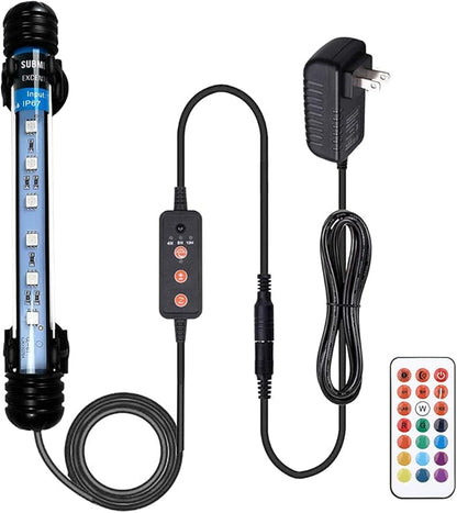 VARMHUS Submersible LED Aquarium Light,Fish Tank Light with 3 Stage Timer Auto Turn On/Off and Remote Controller Custom Adjusts 13 Colors and Brightness,24/7 Cycle RGB-7.5'' VARMHUS
